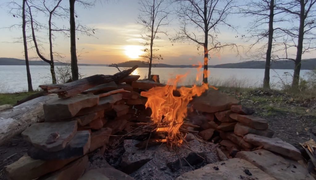 Campfire by a lake