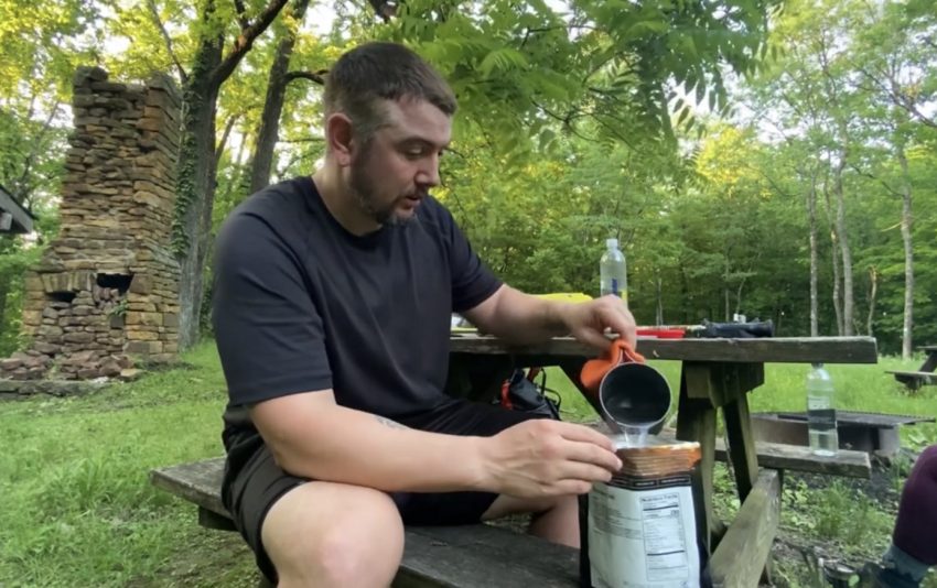 Cooking a backpacking meal